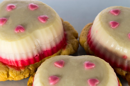 Group of mousse cookies on a gray backgroundの写真素材