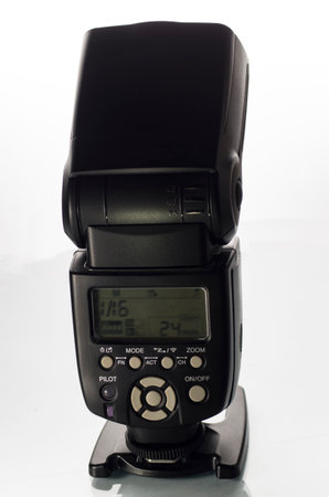 One mobile photo flash on a white backgroundの写真素材