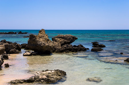 Landscape of Elafonisi beach in Greece, sea, skyの写真素材