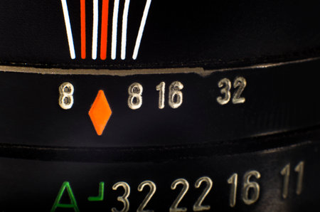 Macro photo of an old manual lens, close-upの写真素材