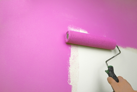 hand painting wall pinkの写真素材