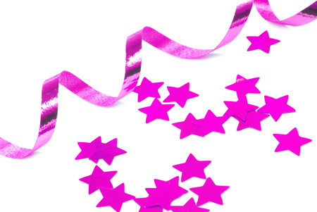 confetti and ribbon isolated on whiteの写真素材