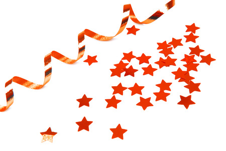 red confetti and ribbon isolated on white