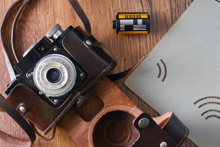 vintage old film photo cameraの写真素材