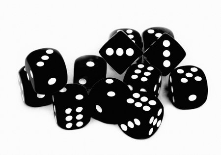 close up of color dice isolated on white backgroundの写真素材