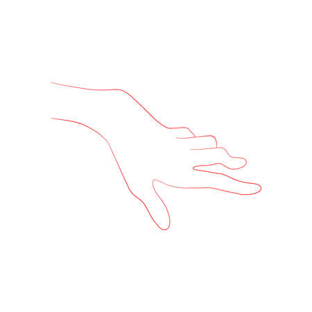 Line art sketch of a tense hand that presses its fingers on an object. An isolated vector illustration depicting a womans hand.のイラスト素材
