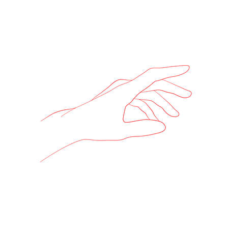 Line art sketch of a relaxed hand in a horizontal position. An isolated vector illustration depicting a womans hand.のイラスト素材