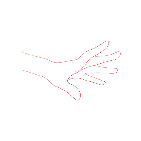 Line art sketch of a tense hand reaching for an object in an upright position. Also, the illustration can be used as a hand that uses a spell. An isolated vector illustration depicting a womans hand.のイラスト素材