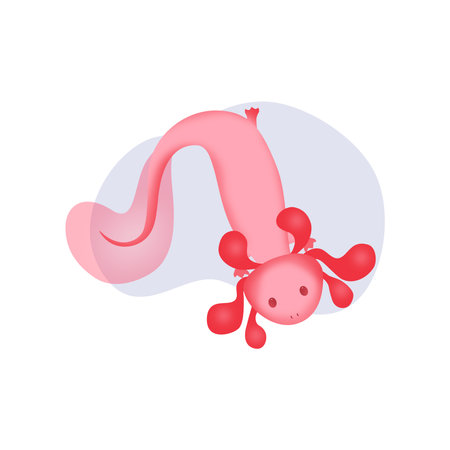 Cute axolotl in a drop of water. A vector isolated image of an axolotl. A happy axolotl flaps its fin.のイラスト素材