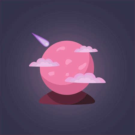 Vector image of a magic ball in the form of a planet with craters, clouds and a comet flying at it...