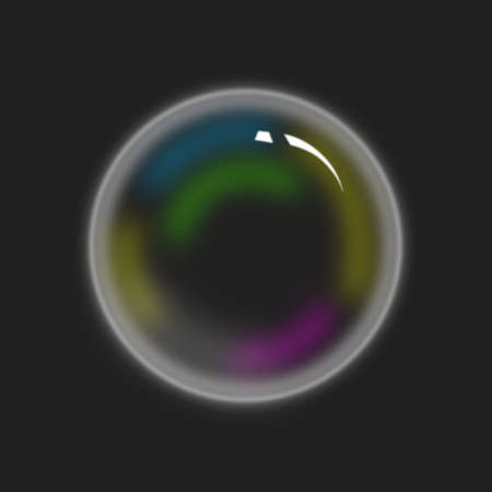 Vector illustration of a soap bubble shimmering with bright colors on a dark background.のイラスト素材