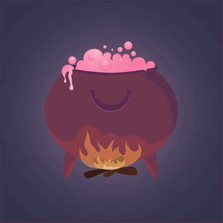 Magic cauldron with potion, Halloween holiday illustration. 3d vector illustration in cartoon style. Sticker of the object for poster, banner, invitation eps vector image. Icon for the computer game.のイラスト素材