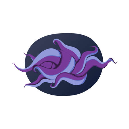 Tentacles of octopus, squid or kraken deep under water in sea. Vector cartoon illustration of ocean bottom with scary monster arms, purple and pink giant octopus tentacles. Icon, sticker.のイラスト素材
