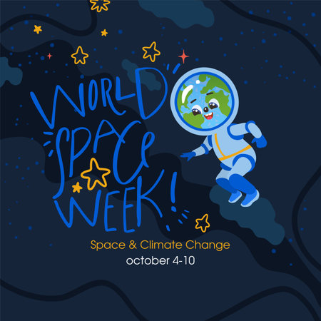 World Space Week. illustration with cute earth, stars in space. October 4-10.のイラスト素材