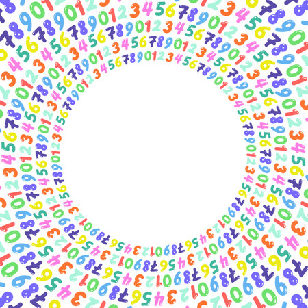 Background with painted multicolored numbers arranged in a circle, vector illustrationのイラスト素材