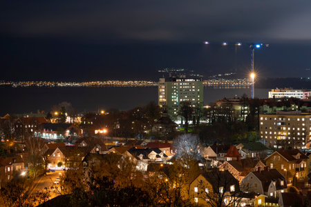 Evening Cityscape overlooking Jonkoping City and Lake Vatternのeditorial素材