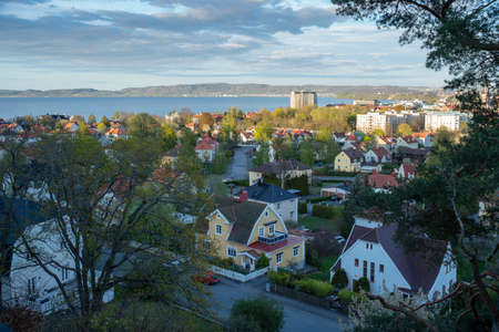 Jonkoping, Sweden - May 2020: Evening Cityscape overlooking Jonkoping City and Lake Vattern in Jonkoping Municipality, Sweden.のeditorial素材