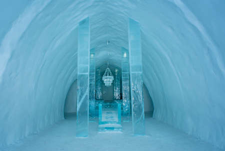 Jukkasjarvi, Sweden - April 2020: Icehotel in Jukkasjarvi beautiful art suite and individual themed accommodation near Kiruna in Swedish Lapland.のeditorial素材
