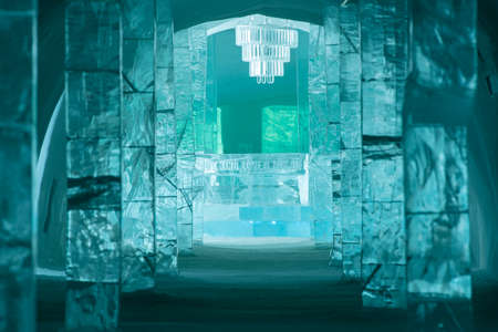 Jukkasjarvi, Sweden - April 2020: Icehotel in Jukkasjarvi beautiful art suite and individual themed accommodation near Kiruna in Swedish Lapland.のeditorial素材