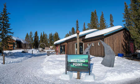 Jukkasjarvi, Sweden - April 2020: Meeting Point for Guided tours at Jukkasjarvi Icehotel, Lapland Sweden.のeditorial素材