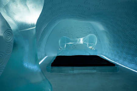 Jukkasjarvi, Sweden - April 2020: Icehotel in Jukkasjarvi beautiful art suite and individual themed accommodation near Kiruna in Swedish Lapland.のeditorial素材