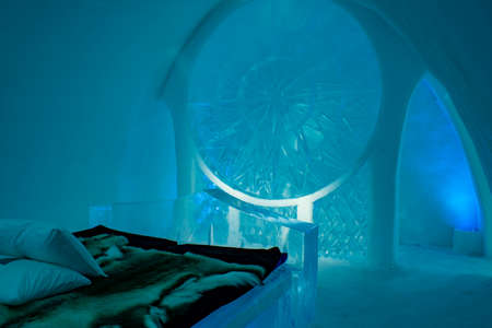 Jukkasjarvi, Sweden - April 2020: Icehotel in Jukkasjarvi beautiful art suite and individual themed accommodation near Kiruna in Swedish Lapland.のeditorial素材