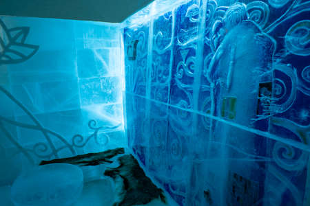 Jukkasjarvi, Sweden - April 2020: Icehotel in Jukkasjarvi beautiful art suite and individual themed accommodation near Kiruna in Swedish Lapland.のeditorial素材