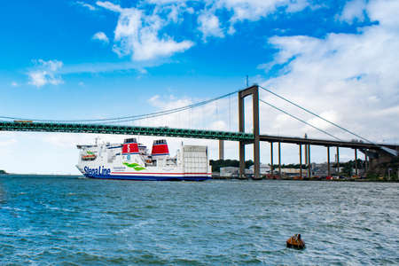 GOTHENBURG, SWEDEN - JUNE 30, 2019: Gothenburg Scenery of Stena Line ship leaving Gothenburg harbor...