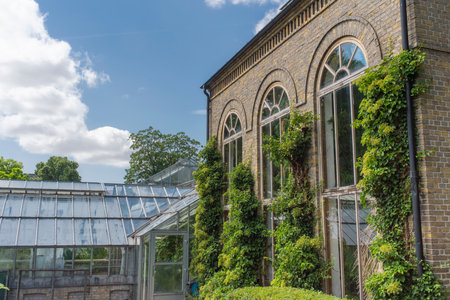 Botanical garden with beautiful Greenhouse or Glasshouseの写真素材