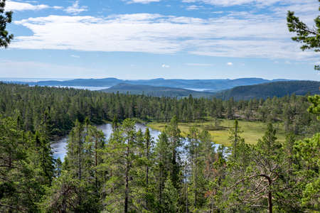 Stunning View of Skuleskogen National park and Sweden High Coast idyllic Wilderness near Archipelago...