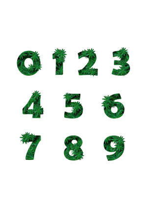 Arabic numerals from zero to nine, highlighted on a white background. Stylized as a collage of a...
