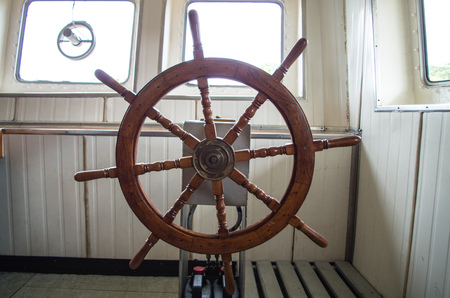 Steering wheel on boat in Indonesia