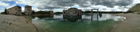 RUMMU KARJÃ„Ã„R, ESTONIA MAY 2016 - Panorama shot over Rummu quarry, an abandoned Soviet time...