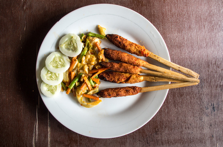 Indonesian dish Lombok: Sate Pusut (marinated meat mix on stick).の写真素材