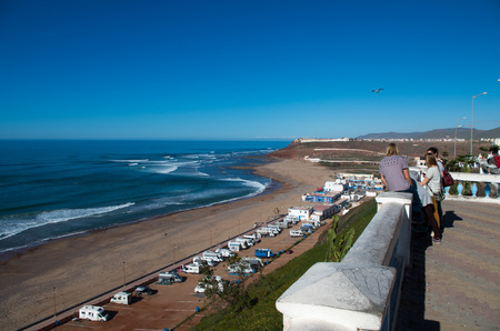 Surfers checking out the waves in February 2018, Sidi Ifni, Morocco.のeditorial素材