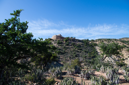 Building in the desert with green surroundings after rain.の写真素材