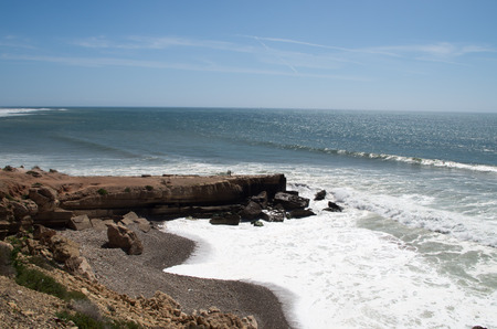 Rock formation at a Moroccan beach near Taghazout.の写真素材
