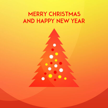 Christmas and new year tree on a red and yellow background in modern flat design. Winter holidays greeting card template. Vector illustrationのイラスト素材
