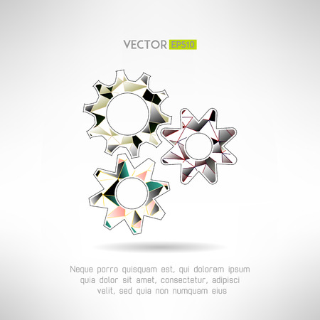 Colorfull gears icons in low poly style. Polygonal business teamwork progress concept. Vectorのイラスト素材