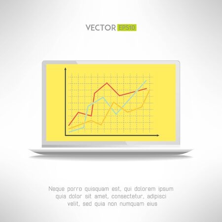 Realictic light laptop computer with financial chart on the screen. Vector illustrationのイラスト素材