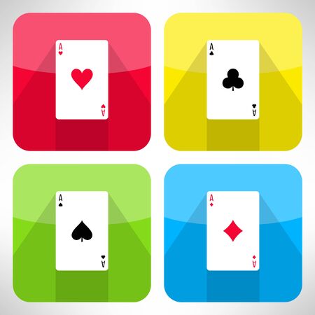 Bright playing cards suits icons set in modern flat design. Card symbols with long shadows. Vectorのイラスト素材