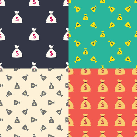 Money bag with dollar sign seamless patterns set. Wealth and richness concept. Vectorのイラスト素材