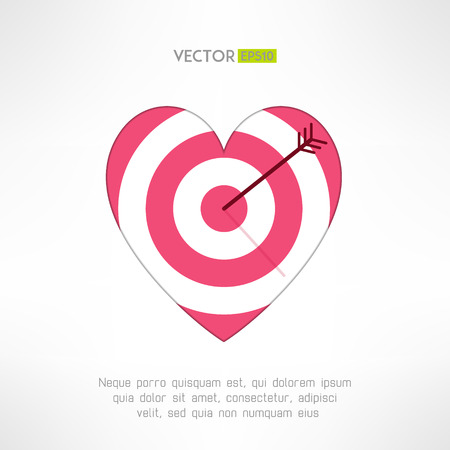 Red and white heart target icon with an arrow. Love aim concept. Vector illustrationのイラスト素材