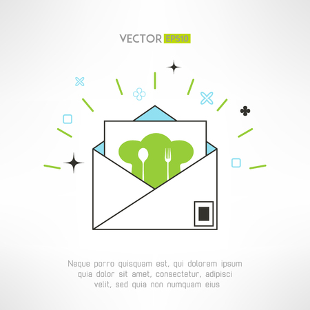 Dinner or lunch invitation letter in cool geometric design. Cooking class invite envelope. Vector illustrationのイラスト素材