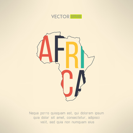 Africa continent outline with text inside. Infographic and travel element. Letters are not cut and easy to move. Vector illustrationのイラスト素材