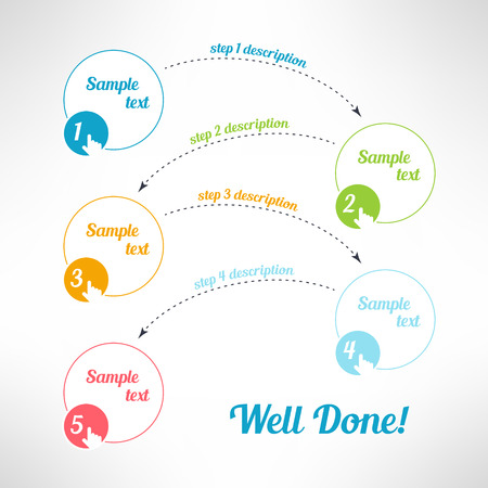 Vector business process steps infographic elements. Tutorial, instruction or presentation banners with pointing fingers.のイラスト素材