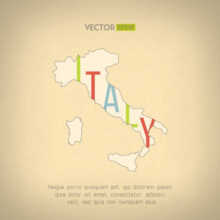 Vector italy map in vintage design. Italian border on grunge background. Letters are not cut and easy to move.のイラスト素材
