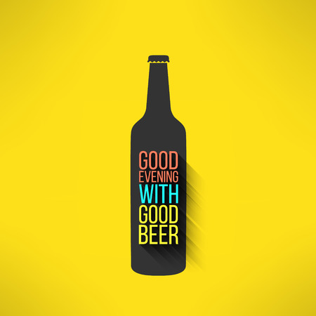 Vector beer bottle design background with a cool slogan in modern flat design. Bar poster with long shadow.のイラスト素材