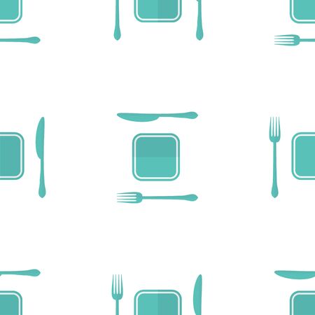 Vector plate, fork and knife seamless pattern made in moder flat design. Lunch time concept background.のイラスト素材
