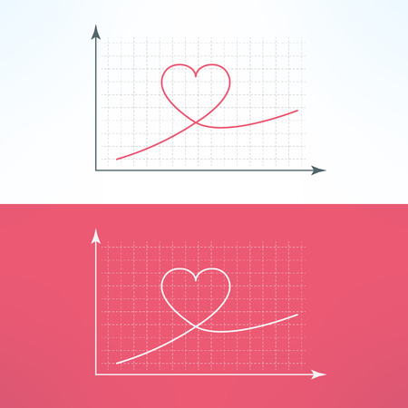 Vector graphic chart with heart icon. Loving and liking raise diagram graph.のイラスト素材